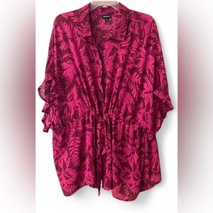 Torrid Pink Floral Kimono Blouse with ruffled Short Sleeve /2XL